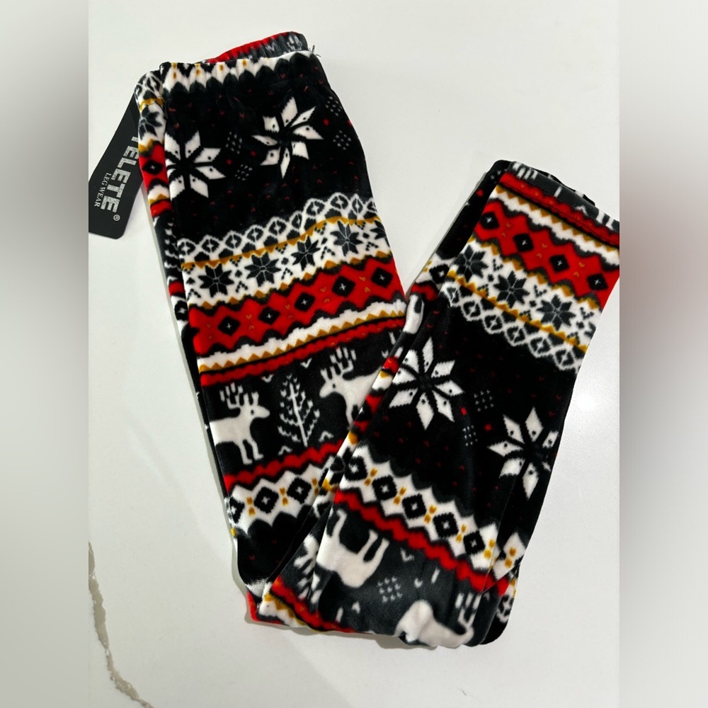 Girls Velour Leggings Christmas Holiday Size Large